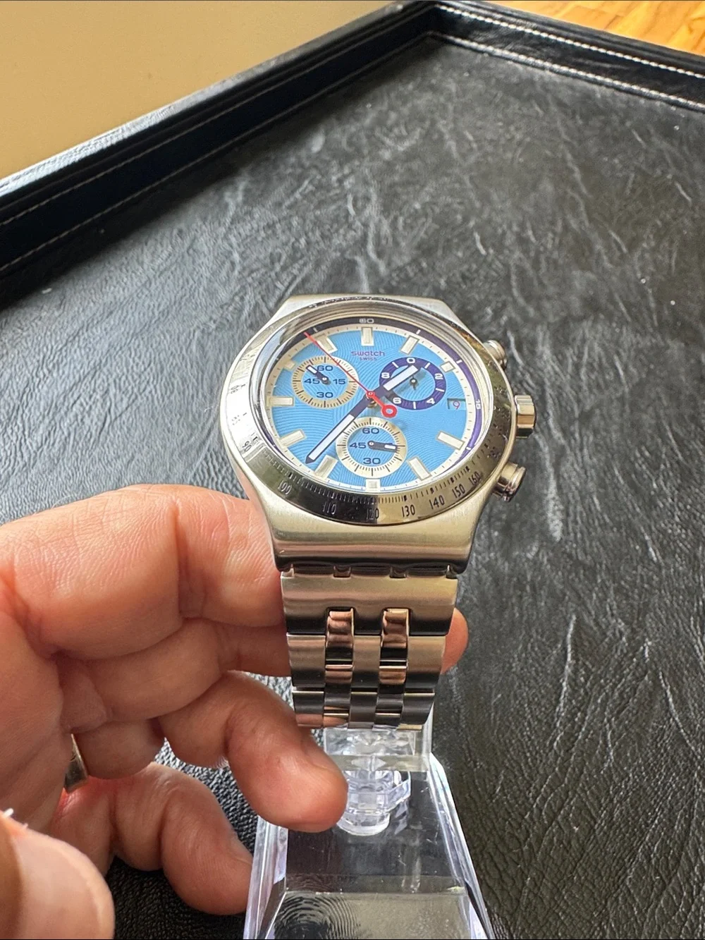 Swatch Blue Dial Stainless Steel Chronograph Watch
